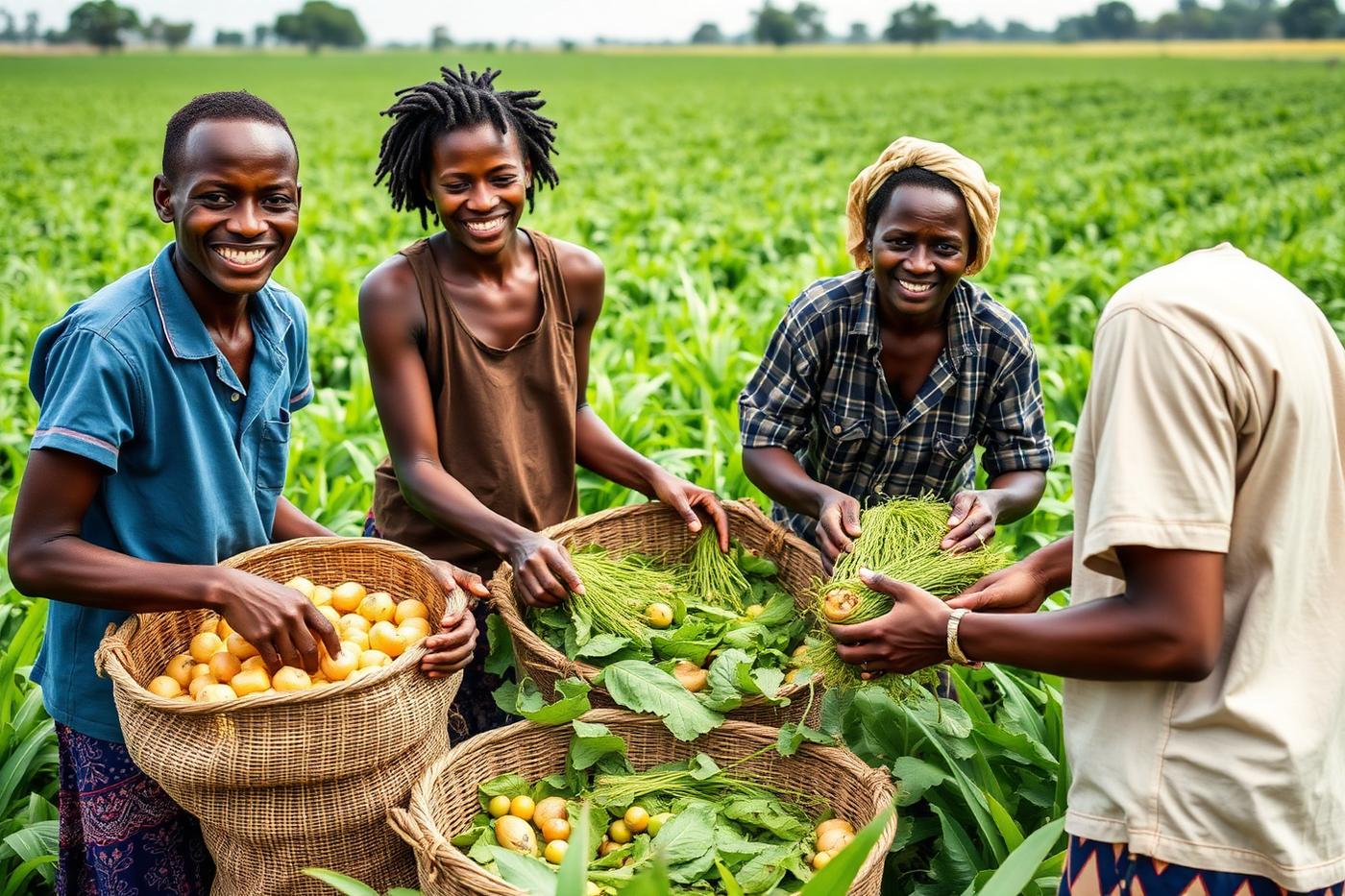 Cameroonian farmers harvesting produce for export